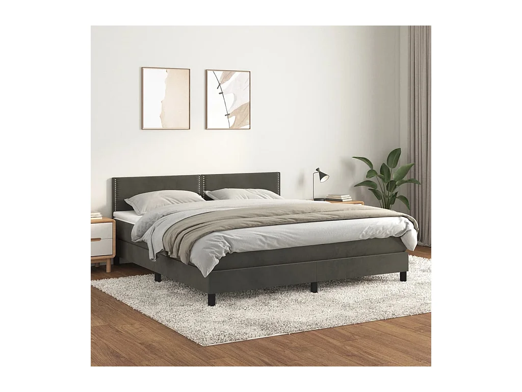 Boxspring met matras fluweel donkergrijs 160x200 cm