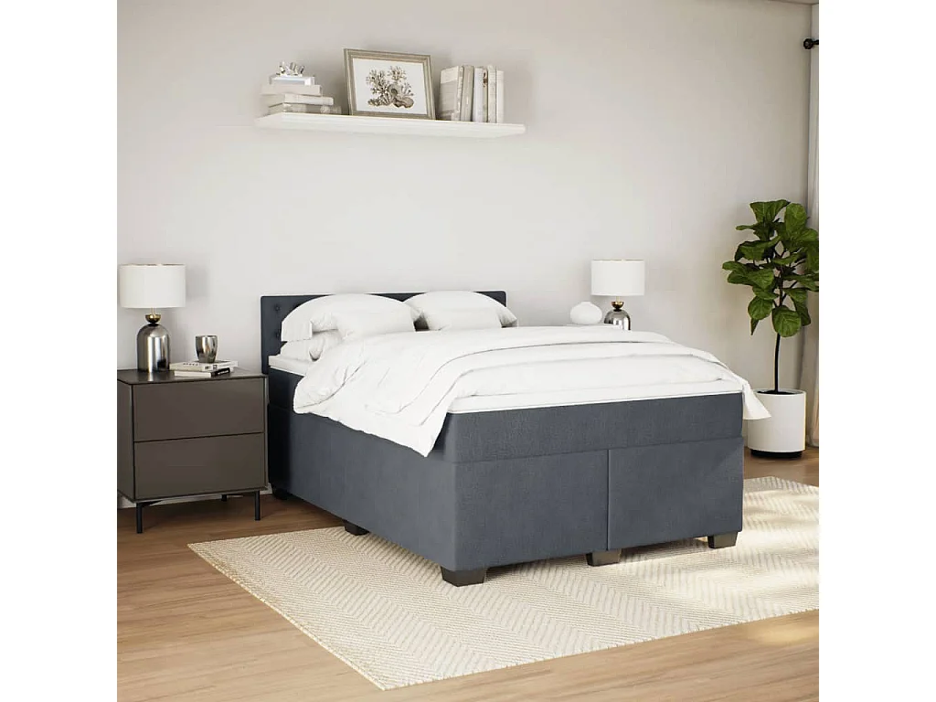 Giroletto a Molle con Materasso Grigio Scuro 140x190 cm Velluto