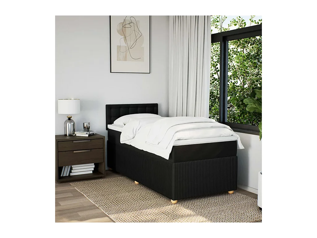 Sommier à lattes de lit et matelas Noir 80x200 cm Tissu