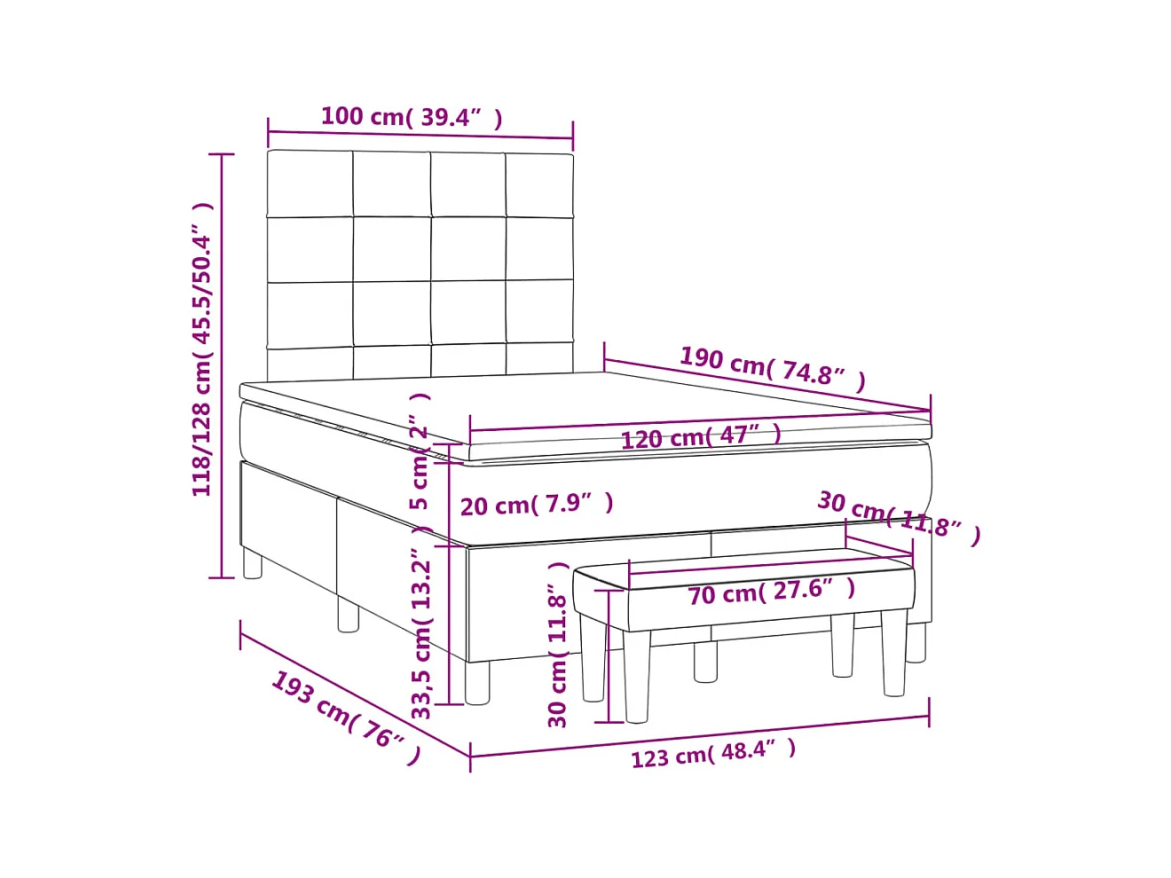 Boxspringbett mit Matratze Dunkelblau 120x190 cm Samt