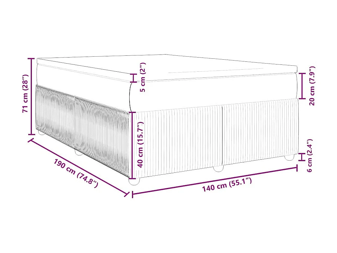 Boxspring met matras fluweel lichtgrijs 140x190 cm