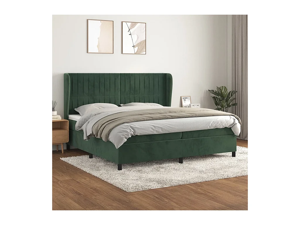 Sommier à lattes de lit et matelas Vert foncé 200x200cm Velours