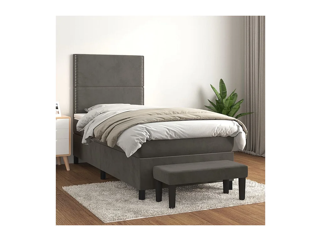 Sommier à lattes de lit et matelas Gris foncé 80x200 cm Velours