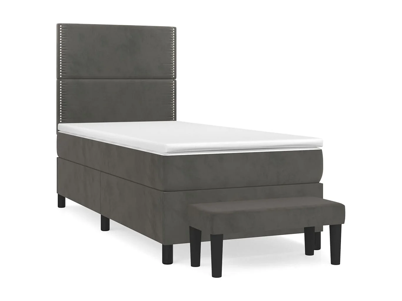 Cama box spring con colchón terciopelo gris oscuro 80x200 cm