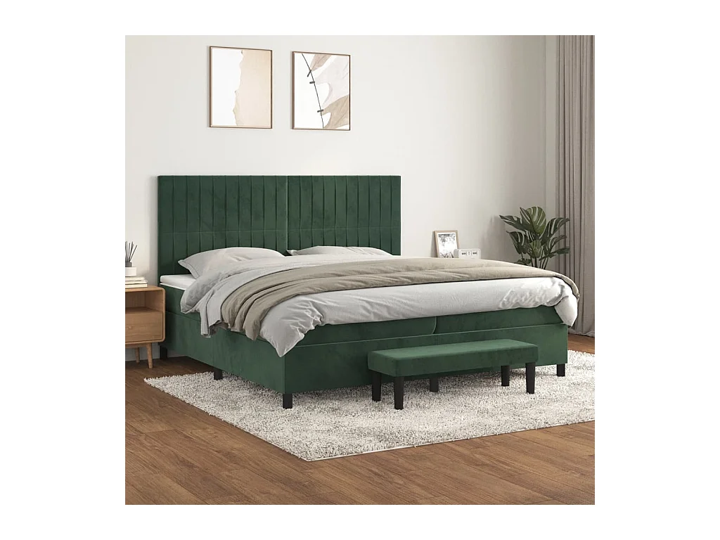 Giroletto a Molle con Materasso Verde Scuro 200x200 cm Velluto