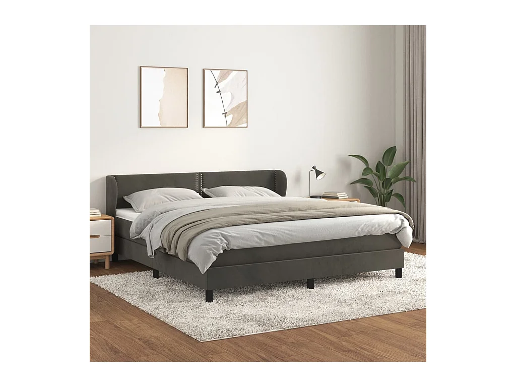 Boxspring met matras fluweel donkergrijs 160x200 cm