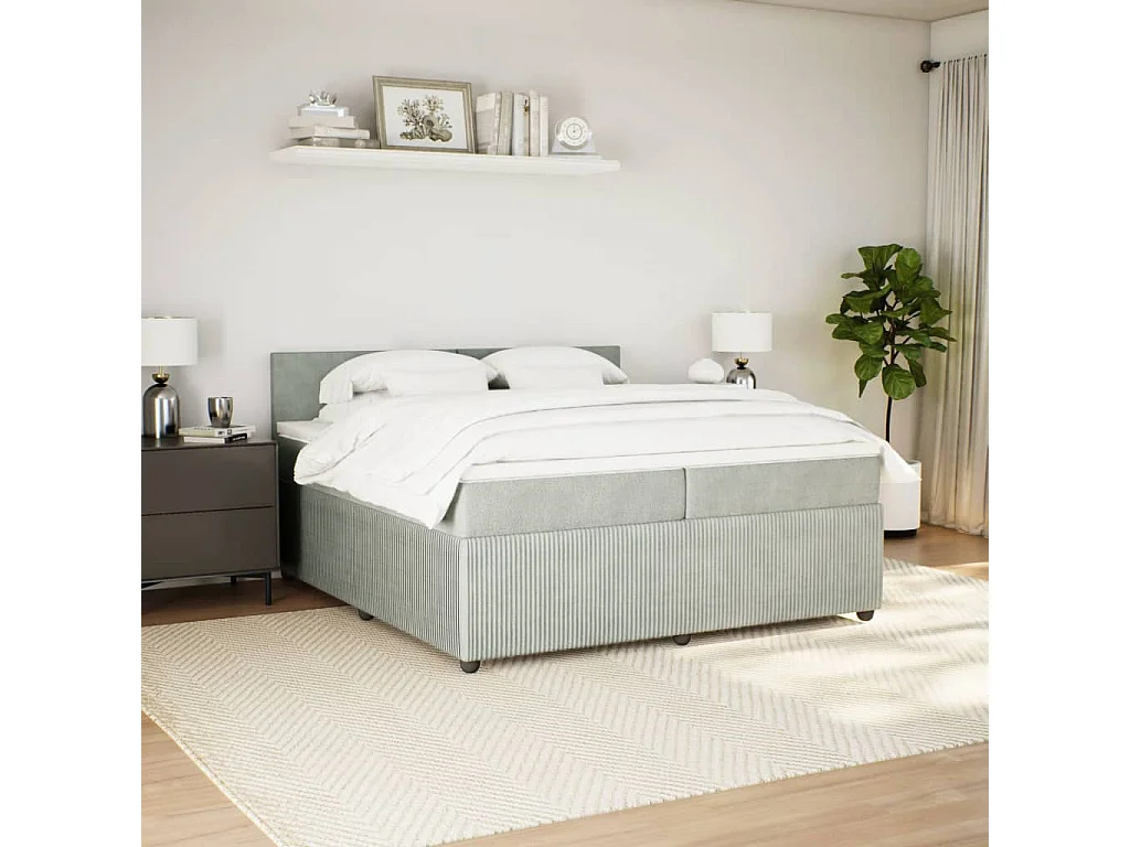 Boxspring met matras fluweel lichtgrijs 200x200 cm