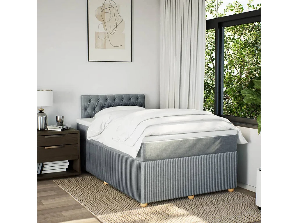 Giroletto a Molle con Materasso Grigio Chiaro 120x190cm Tessuto