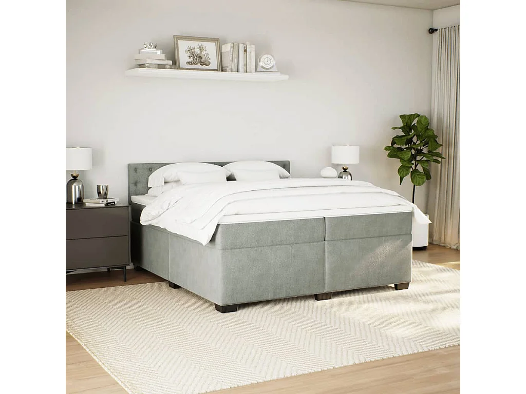 Cama com molas/colchão 200x200 cm veludo cinzento-claro