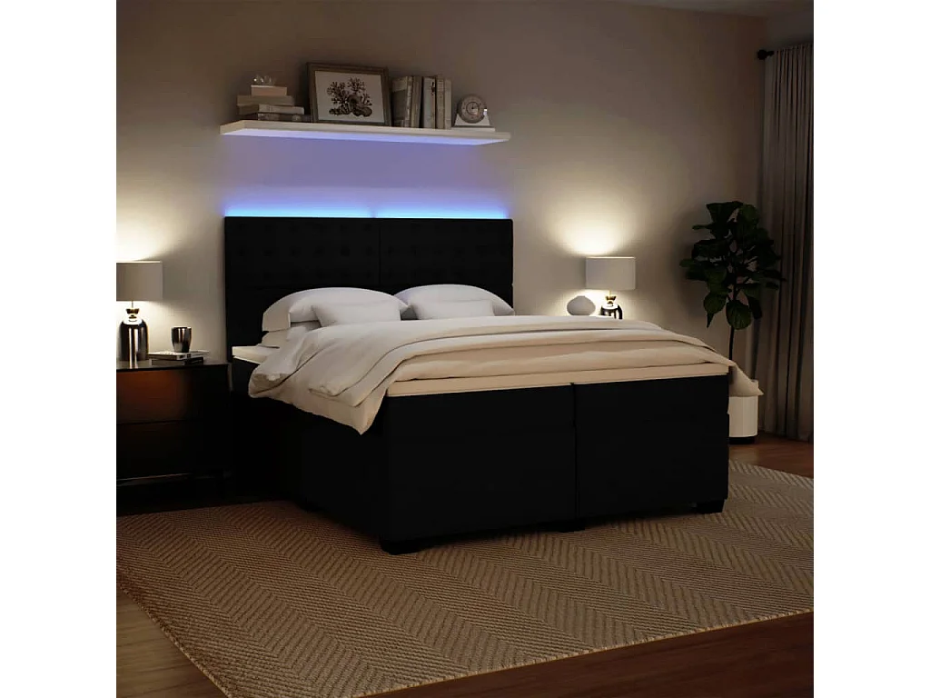 Giroletto a Molle con Materasso Nero 200x200 cm in Velluto