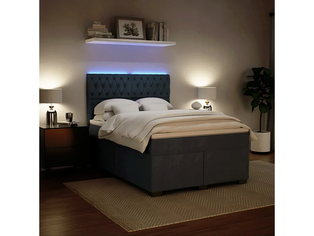 Cama com molas/colchão 140x200 cm veludo cinzento-escuro