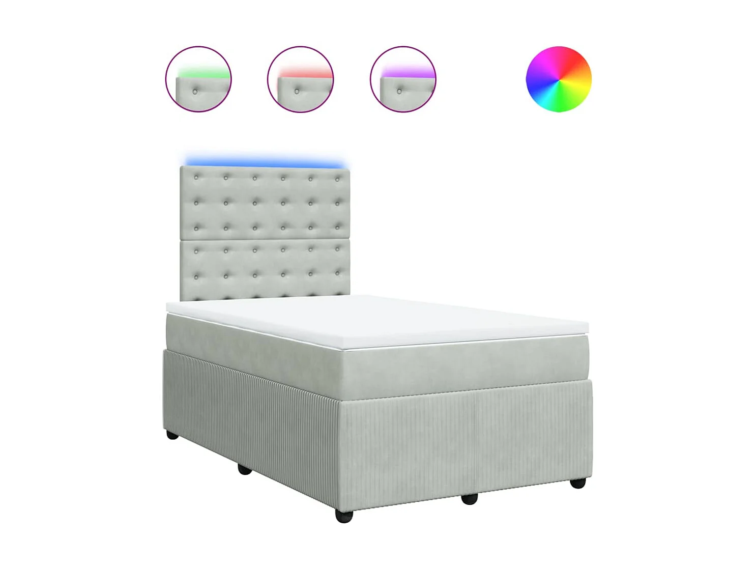 Sommier à lattes de lit et matelas gris clair 120x190cm velours