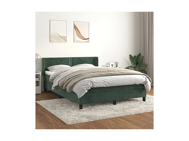 Boxspring met matras fluweel donkergroen 140x190 cm