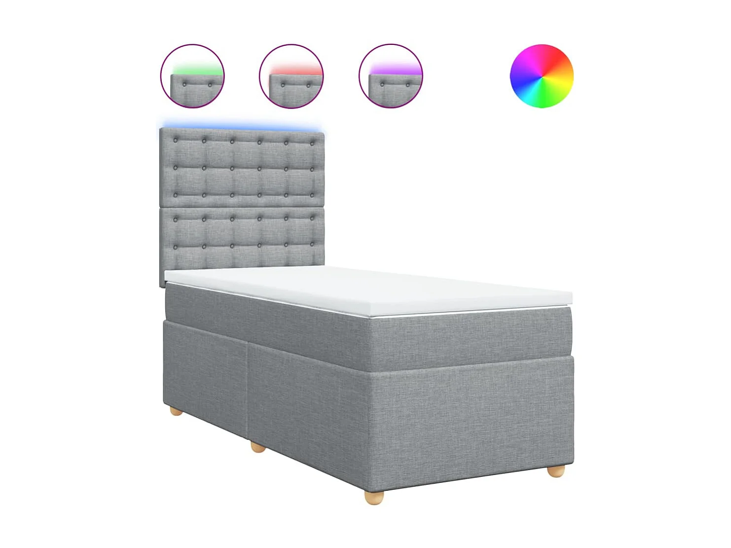 Cama box spring con colchón tela gris claro 90x190 cm