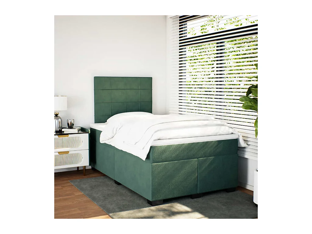 Cama boxspring com colchão 120x200 cm veludo verde-escuro