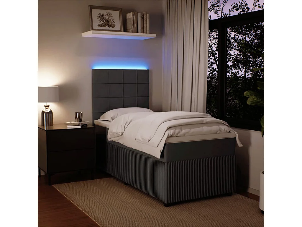 Cama box spring con colchón terciopelo gris oscuro 80x200 cm