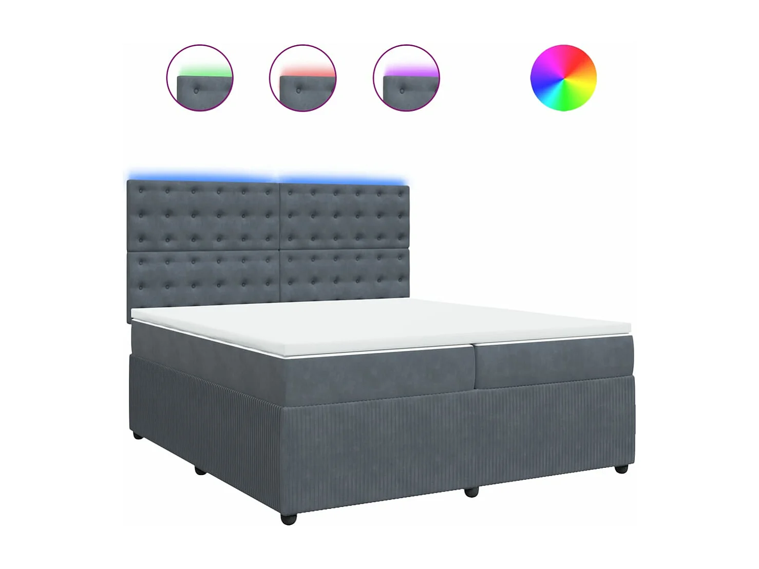 Giroletto a Molle con Materasso Grigio Scuro 200x200 cm Velluto