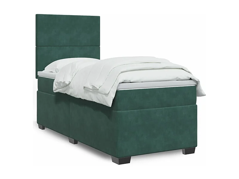 Cama box spring con colchón terciopelo verde oscuro 80x200 cm