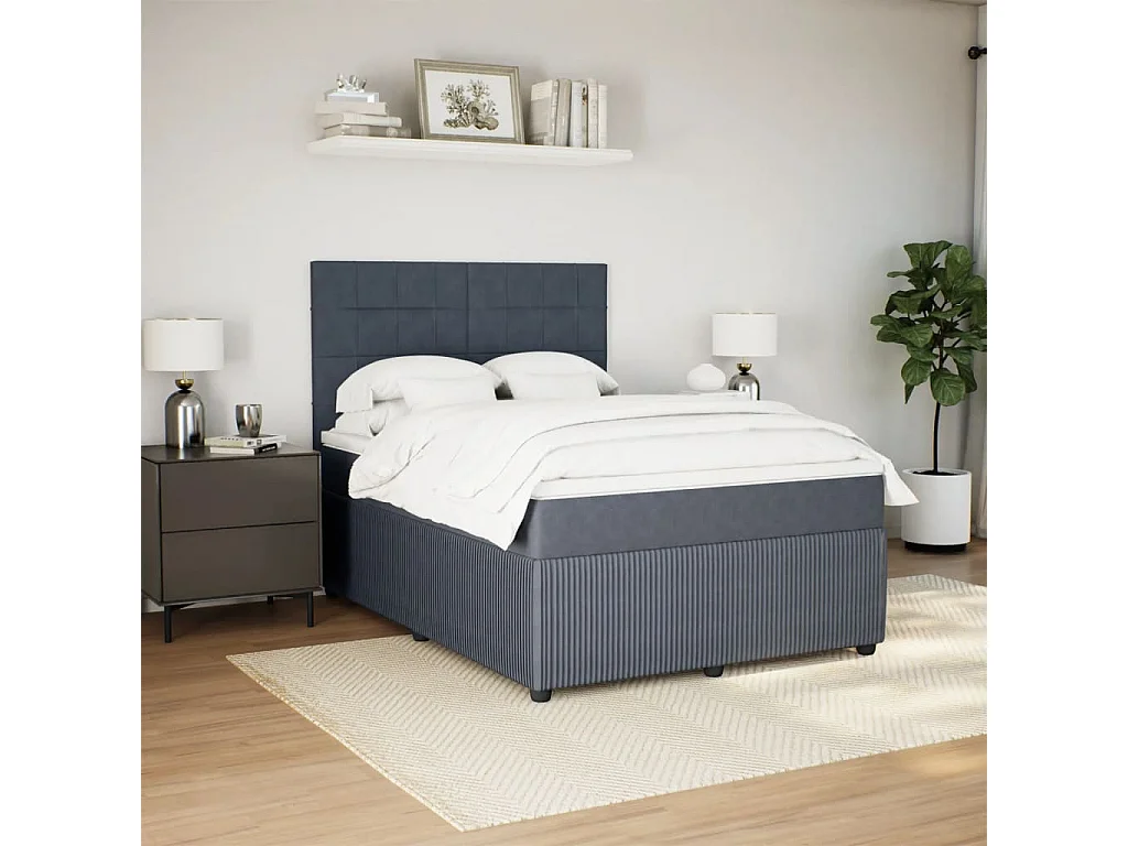 Giroletto a Molle con Materasso Grigio Scuro 160x200 cm Velluto