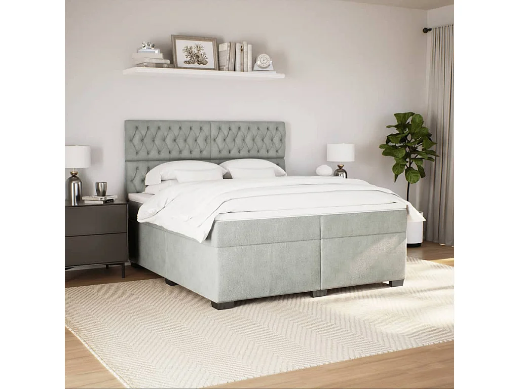Sommier à lattes de lit et matelas Gris clair 200x200cm Velours