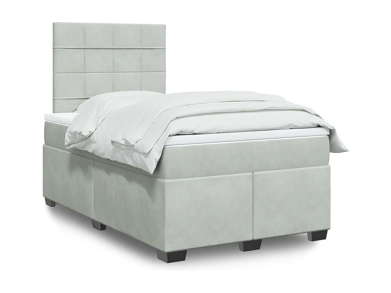 Sommier à lattes de lit et matelas gris clair 120x190cm velours
