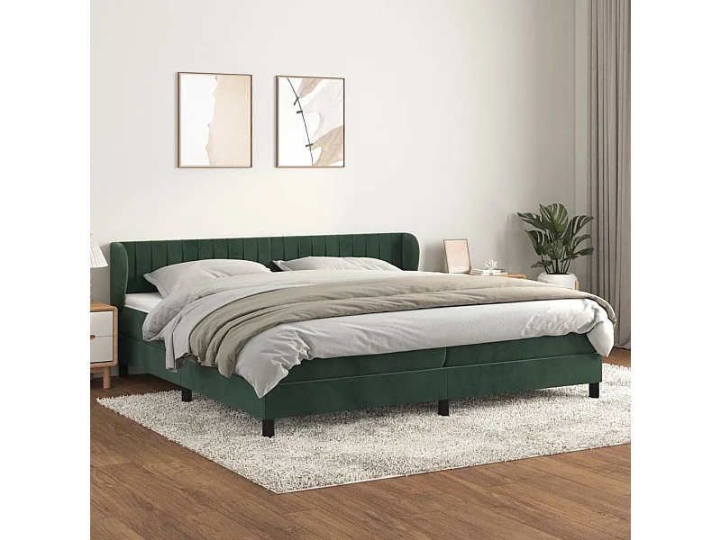 Cama box spring con colchón terciopelo verde oscuro 200x200 cm