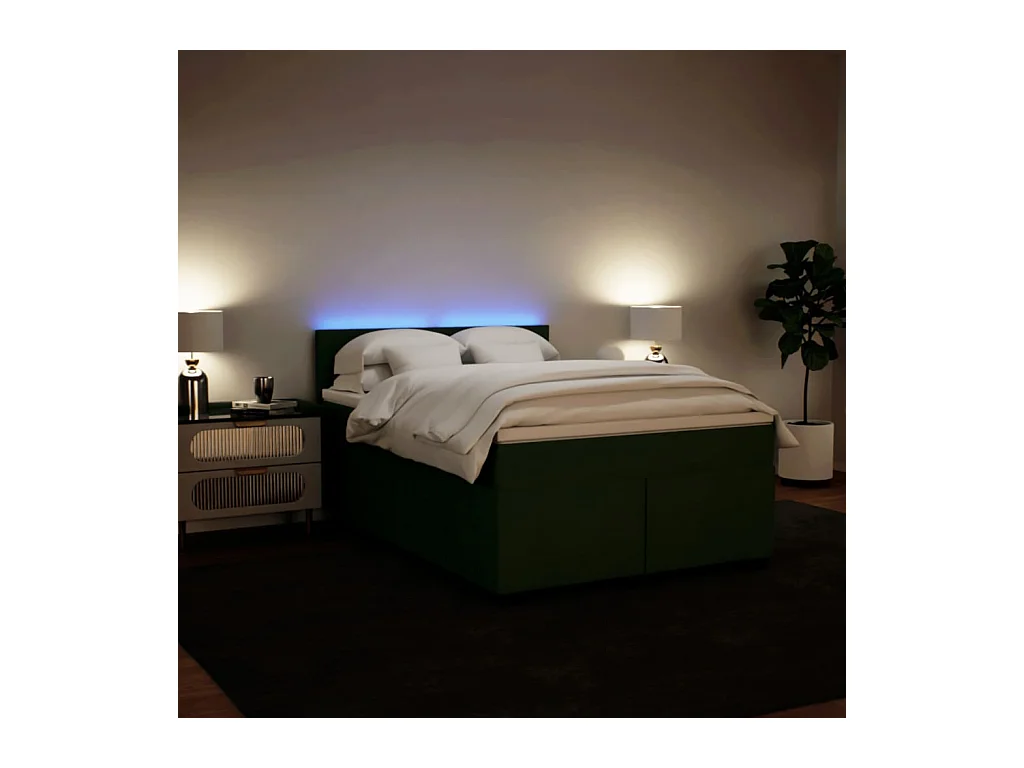 Cama box spring con colchón terciopelo verde oscuro 160x200 cm