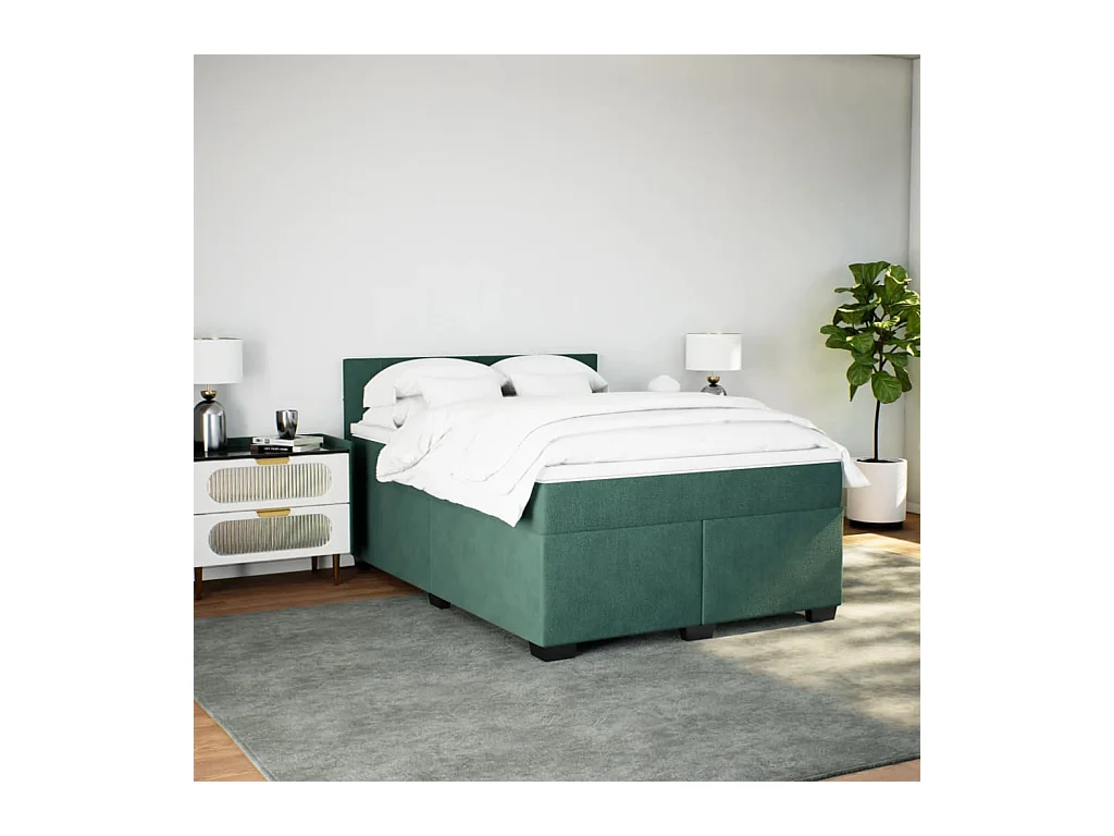 Cama box spring con colchón terciopelo verde oscuro 160x200 cm
