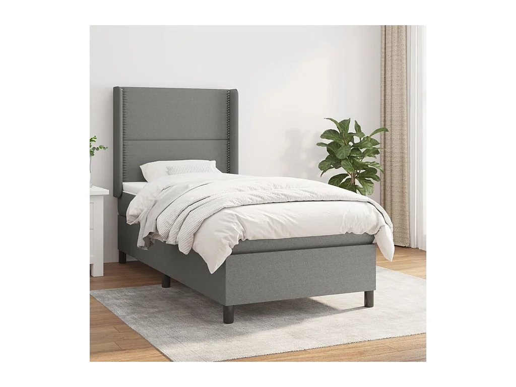Sommier à lattes de lit et matelas Gris foncé 90x190 cm Tissu