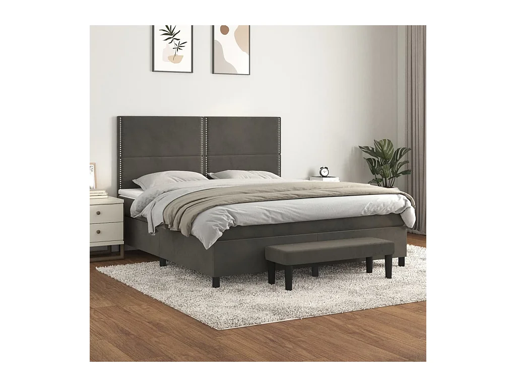 Sommier à lattes de lit et matelas Gris foncé 160x200cm Velours