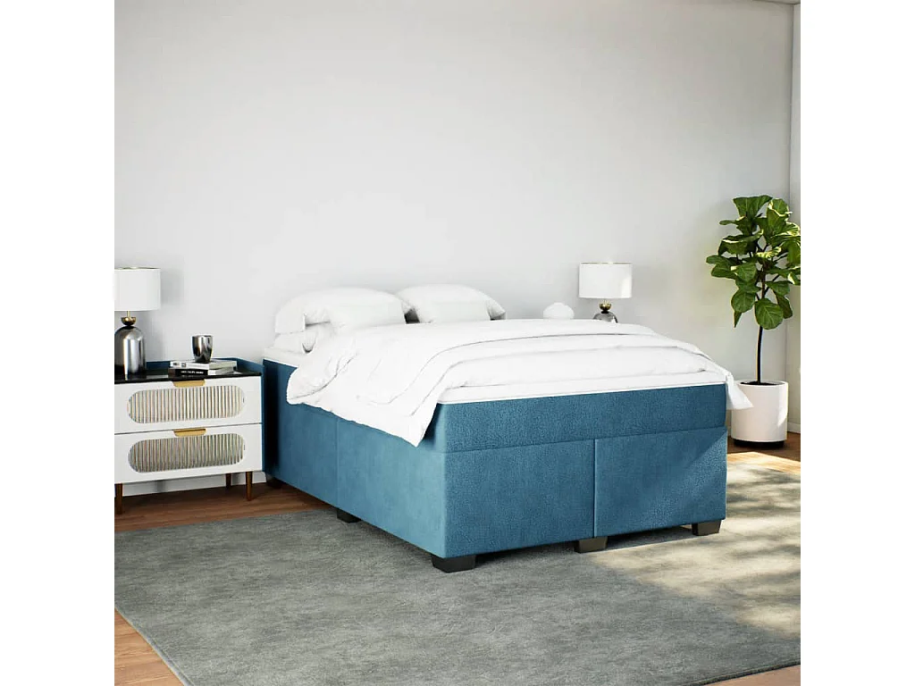 Giroletto a Molle con Materasso Blu Scuro 160x200 cm in Velluto