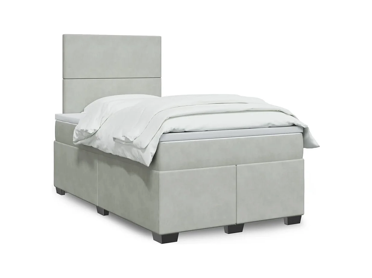 Cama box spring con colchón terciopelo gris claro 120x200 cm