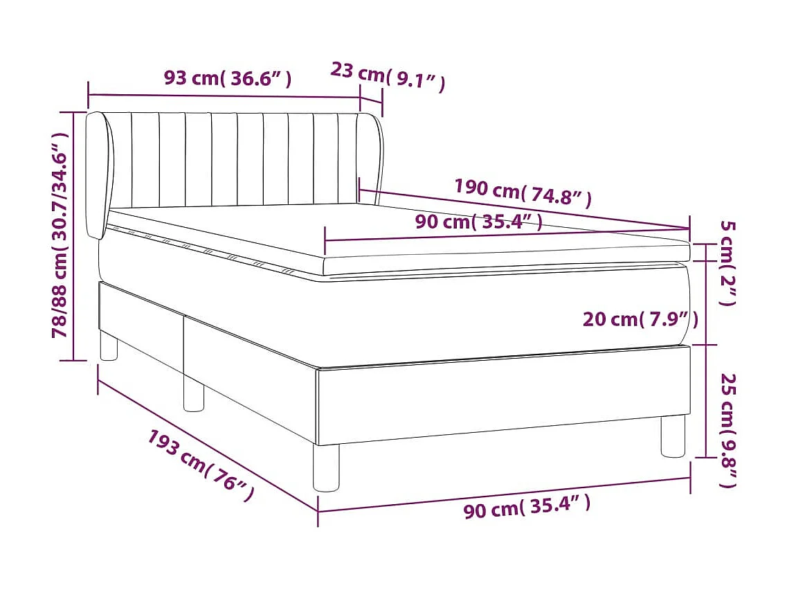 Boxspring met matras stof crèmekleurig 90x190 cm