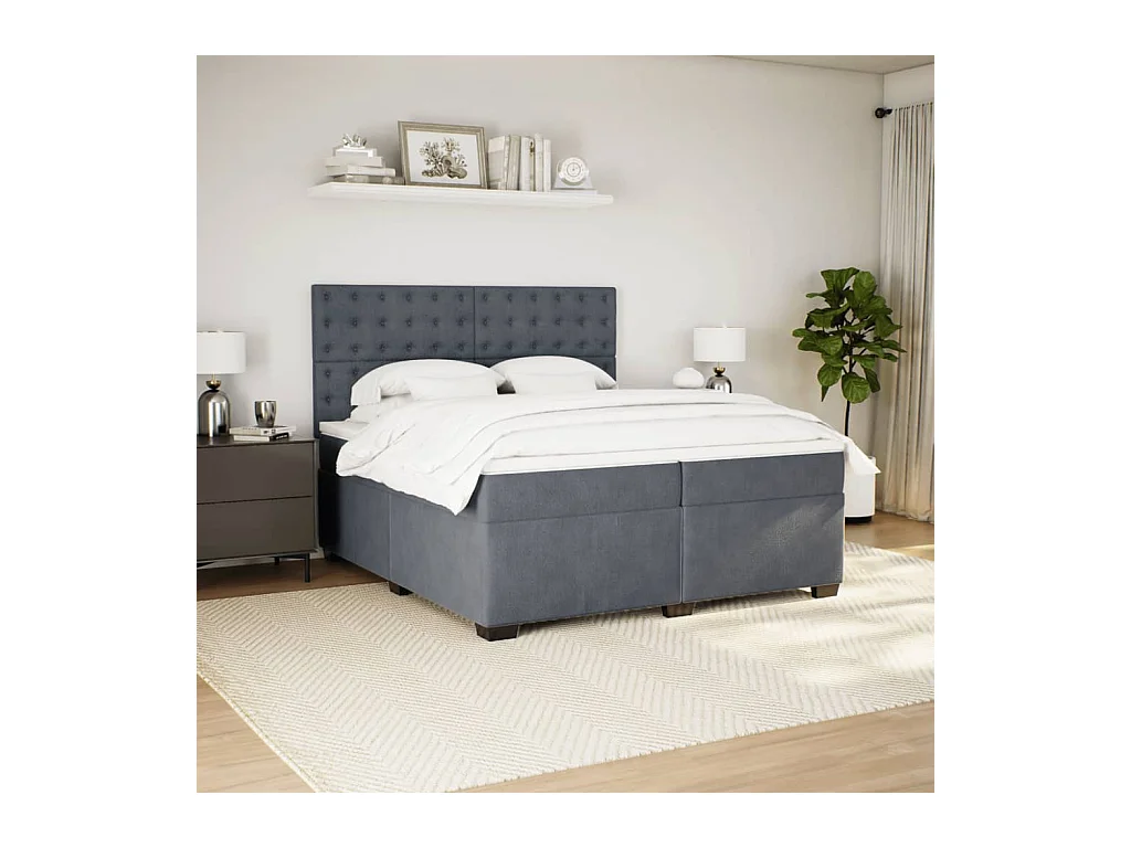 Sommier à lattes de lit et matelas Gris foncé 200x200cm Velours