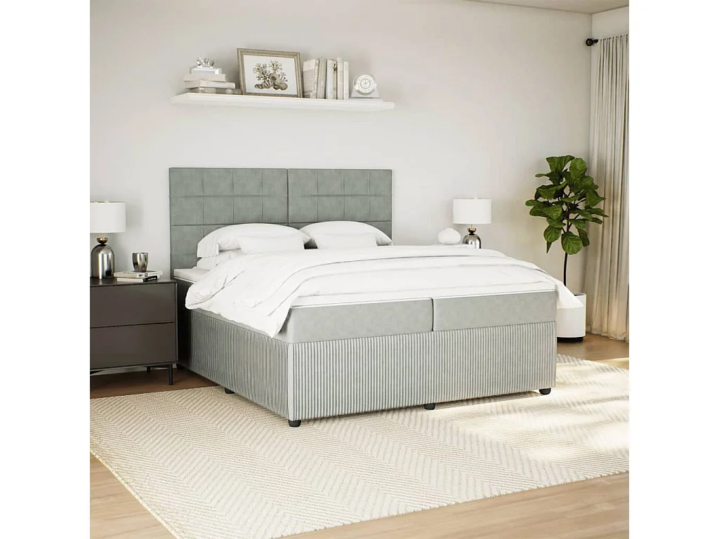 Boxspring met matras fluweel lichtgrijs 200x200 cm