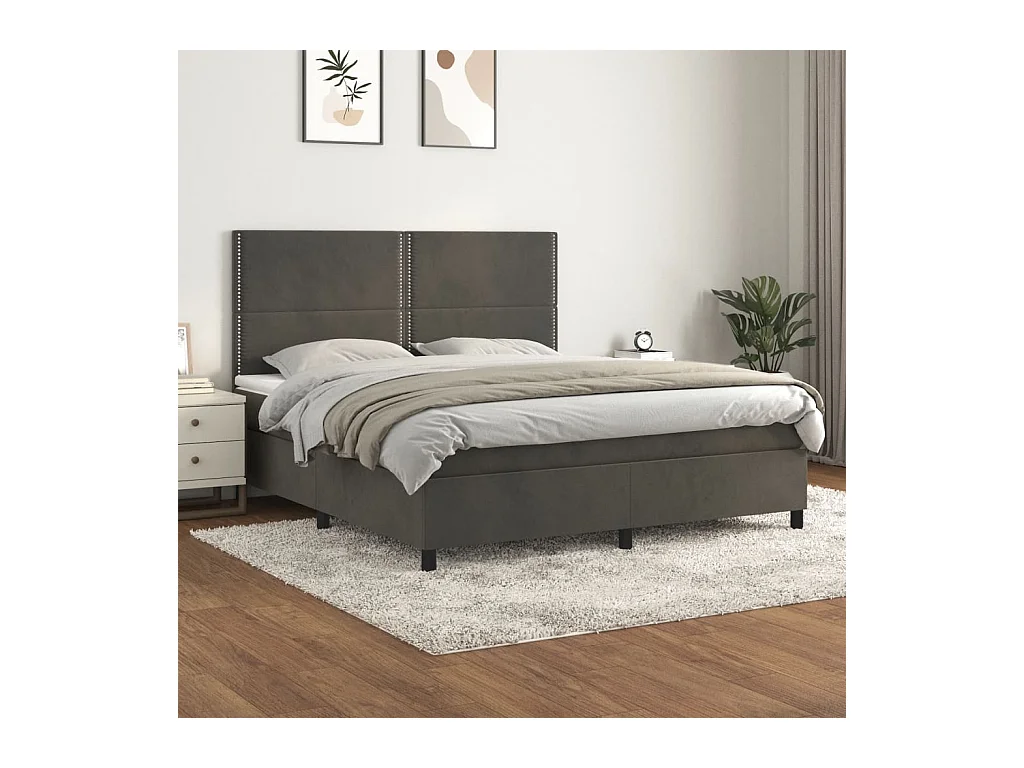 Boxspring met matras fluweel donkergrijs 160x200 cm