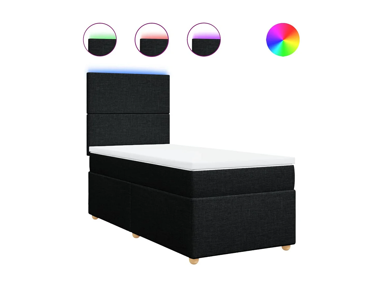 Cama box spring con colchón tela negro 80x200 cm