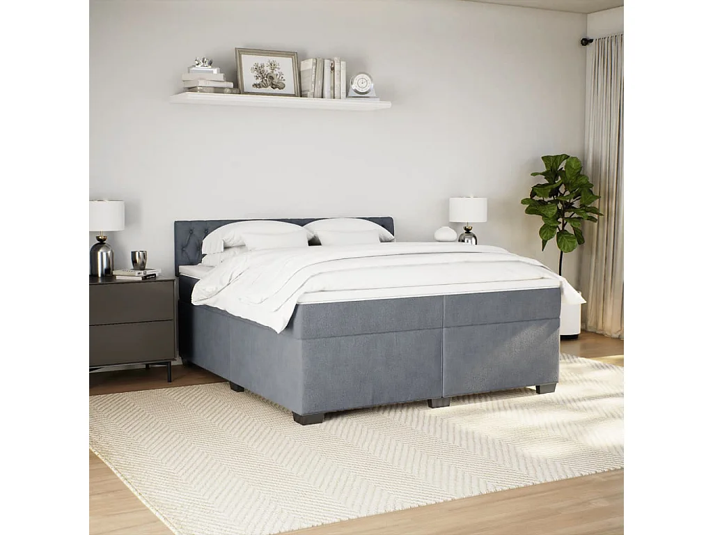Sommier à lattes de lit et matelas Gris foncé 200x200cm Velours