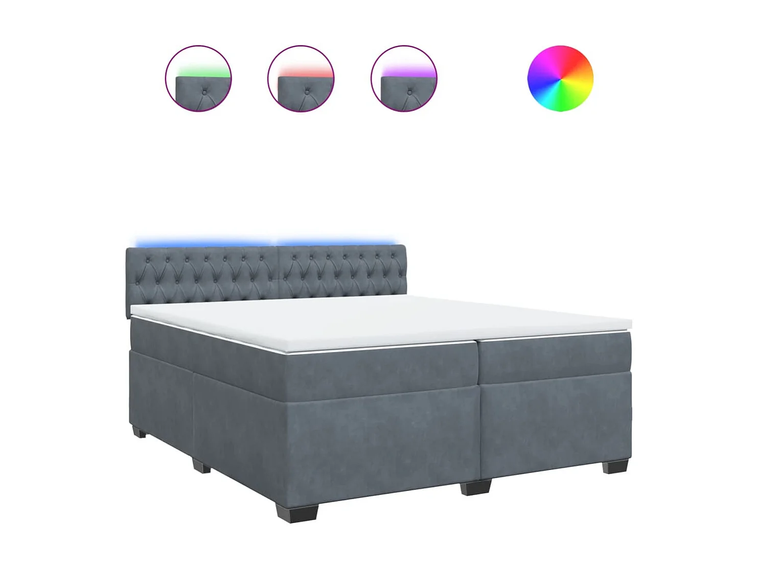 Sommier à lattes de lit et matelas Gris foncé 200x200cm Velours