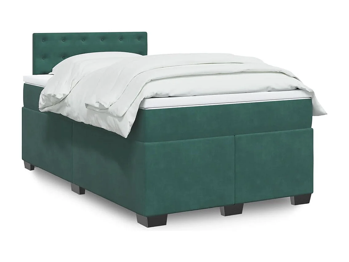 Cama boxspring com colchão 120x200 cm veludo verde-escuro
