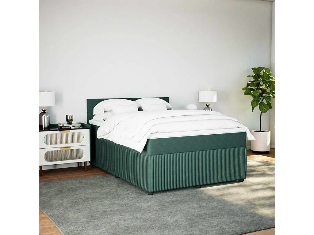 Boxspring met matras fluweel donkergroen 140x190 cm