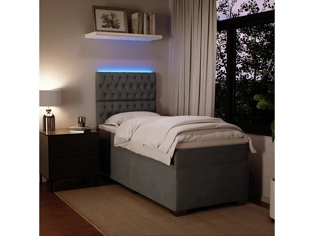 Giroletto a Molle con Materasso Grigio Scuro 90x200 cm Velluto