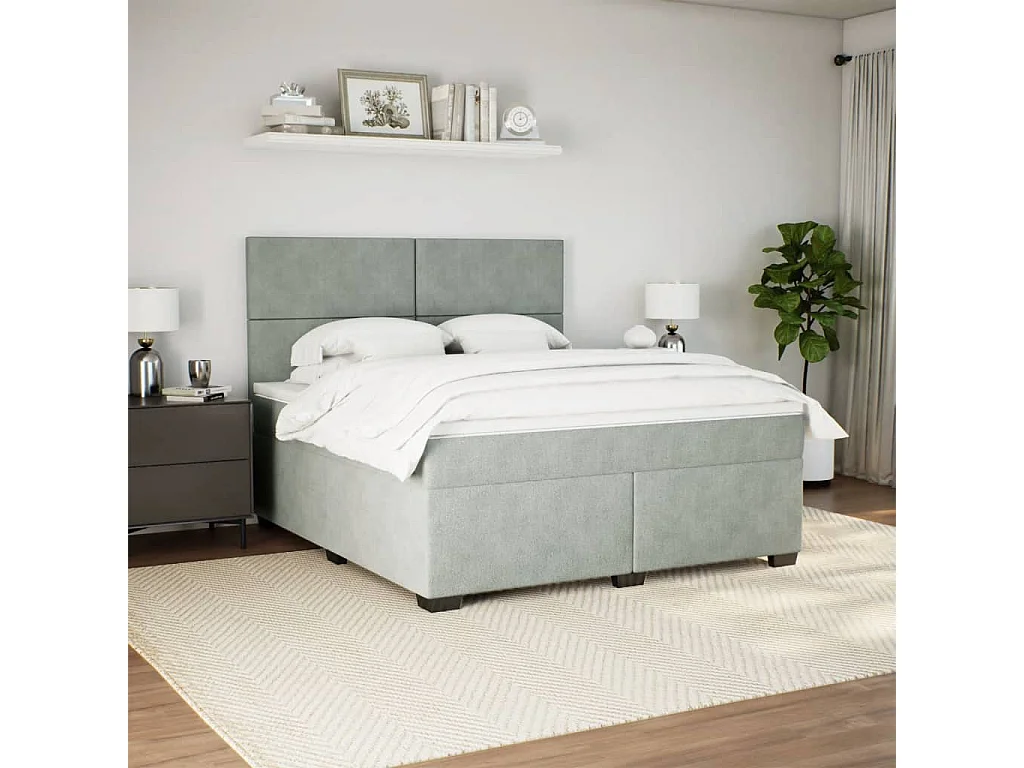 Giroletto a Molle con Materasso Grigio Chiaro 180x200cm Velluto