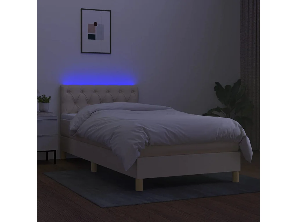Cama box spring c/ colchão e LED 80x200 cm tecido cor creme