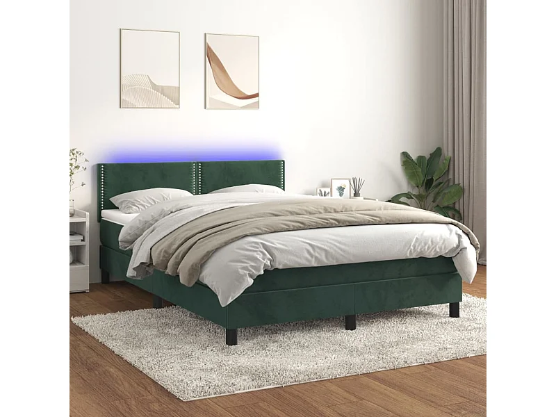 Sommier à lattes de lit avec matelas LED Vert foncé 140x200 cm