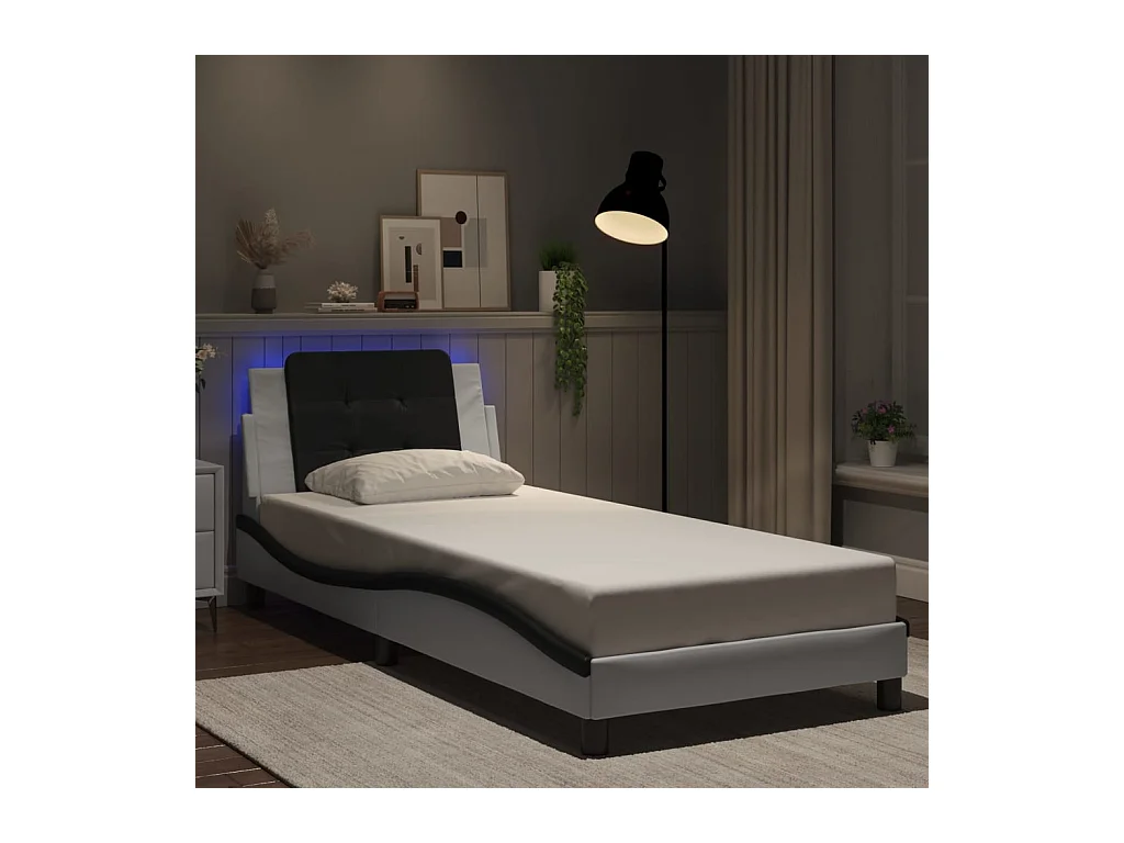 Cadre de lit avec LED sans matelas blanc et noir 90x190 cm