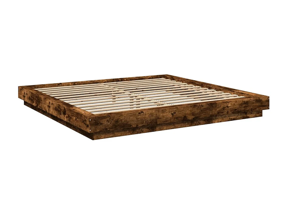 Cadre de lit et lumières LED sans matelas chêne fumé 200x200 cm