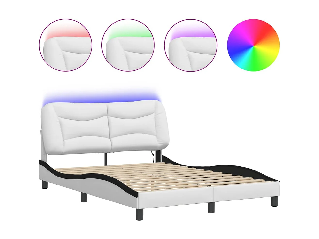 Giroletto con Luci LED Bianco e Nero 120x200 cm in Similpelle