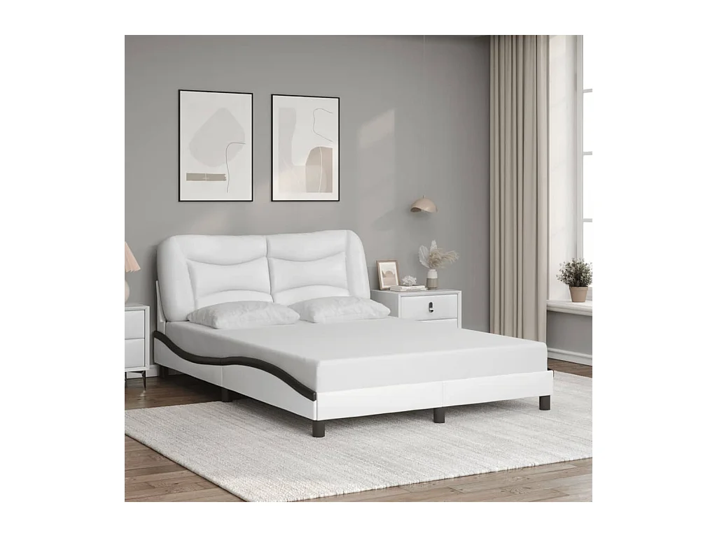 Estructura cama con LED cuero sintético blanco negro 120x200 cm
