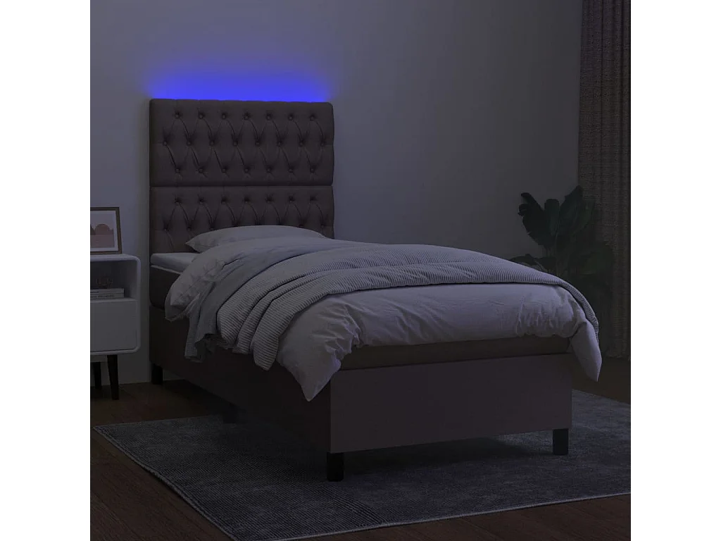 Sommier à lattes de lit et matelas et LED Taupe 90x190 cm Tissu